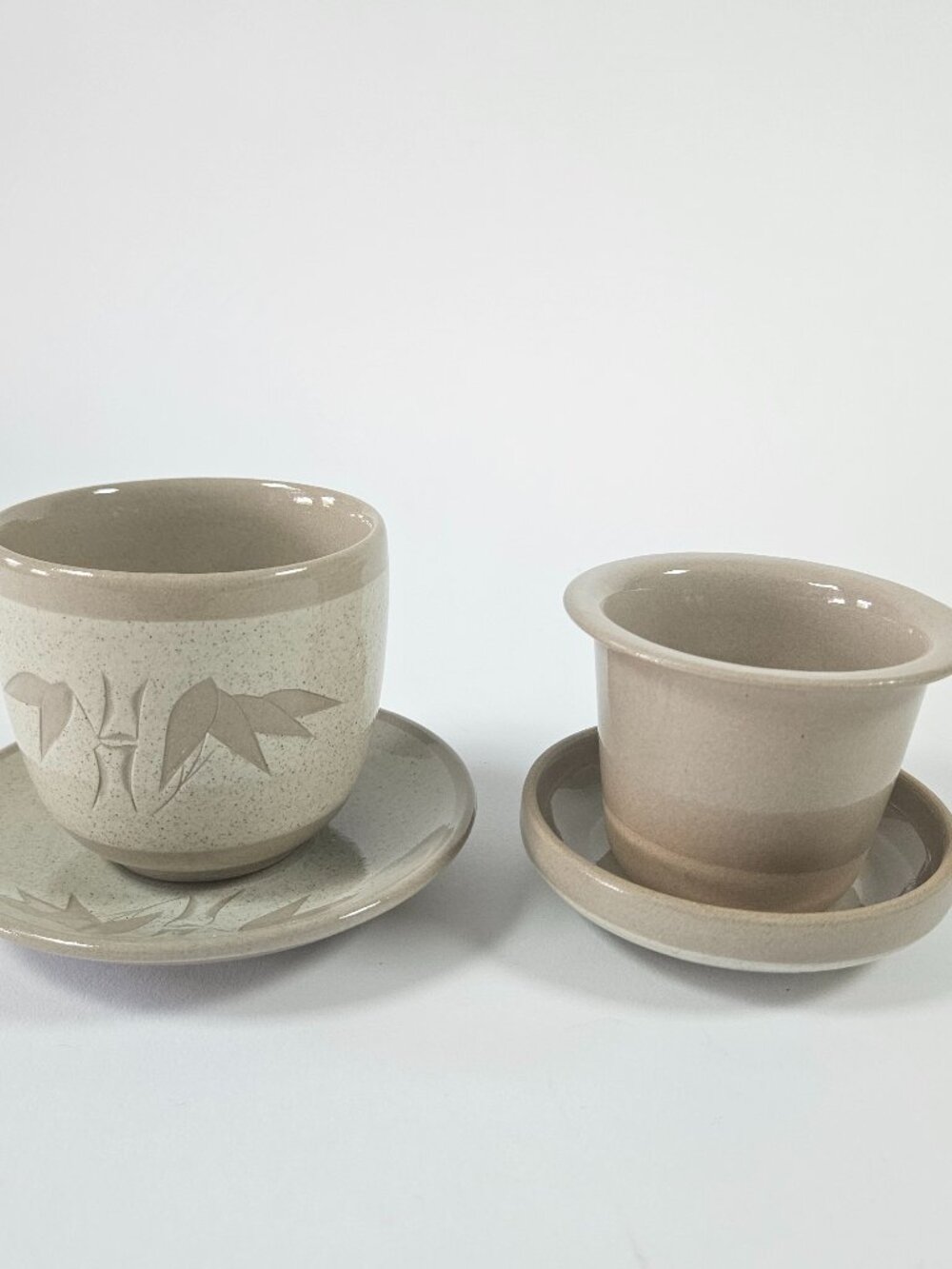 VTG Japanese Kutani Ceramic Individual Teacup Infuser Strainer Set Bamboo Motif